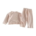 thumbnail image 1 of JAKANYQ Toddler Spring New Girls Cozy Solid Color Versatile 2PCS Sets Home Wear Beige 5-6 Years, 1 of 3