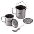 thumbnail image 2 of Ensemble de 3 Pcs en Titane Léger, Pot en Titane 750 ml, Tasse 450 ml, Tasse avec Couvercle, Poignée Pliable, Spork Pliable pour Camping, Randonnée, Backpacking en Plein Air, Pot 750 ml et Tasse 420 ml et Spork, 2 of 7