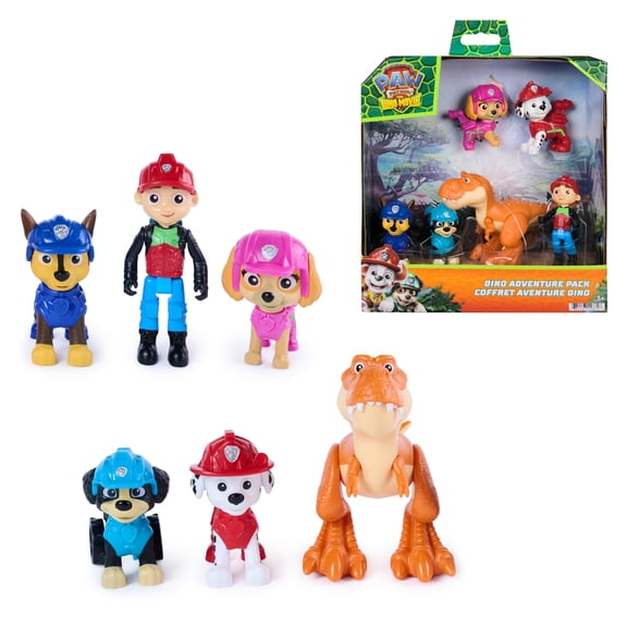 PAW Patrol: The Dino Movie, Coffret Aventure Dino, collectionnez 6 figurines articulées dont Ryder, Rex et Timmy le T-Rex, jouets dinosaures pour enfants d'âge préscolaire, pour garçons et filles à pa