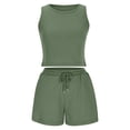 thumbnail image 3 of ShomPort Womens 2PC Matching Set Sleeveless Round Collar Crop Tops High Elastic Waisted Drawstring Shorts Comfort Athletic Outfits, 3 of 6