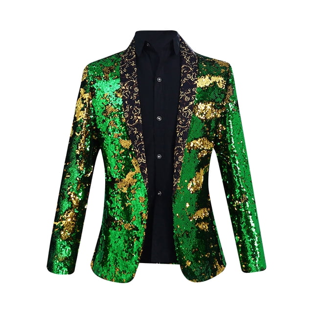 TIMIFIS Mens Shiny Sequin Blazer Dinner Prom Wedding One Button Suit Jacket Lapel Dress Blazer