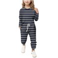 thumbnail image 1 of Plebaso Ensemble 2 Pcs Garçons Filles Tenues Rayées Manches Longues Col Rond Hauts Joggeurs Vêtements Décontractés Enfants, 1 of 5