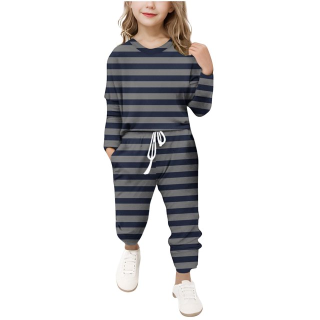 Plebaso Ensemble 2 Pcs Garçons Filles Tenues Rayées Manches Longues Col Rond Hauts Joggeurs Vêtements Décontractés Enfants