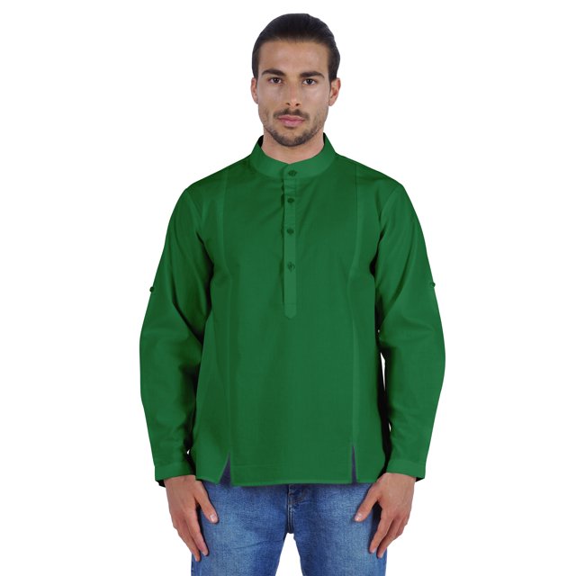 Atasi Chemise Henley Indienne pour Homme à Manches Longues, Décontractée, Col Mandarin, Courte Kurta