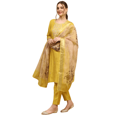 Biba Rangriti Ensemble de Tenue Ethnique Indienne pour Femmes (Festive Glam 21107), Jaune, Taille 36