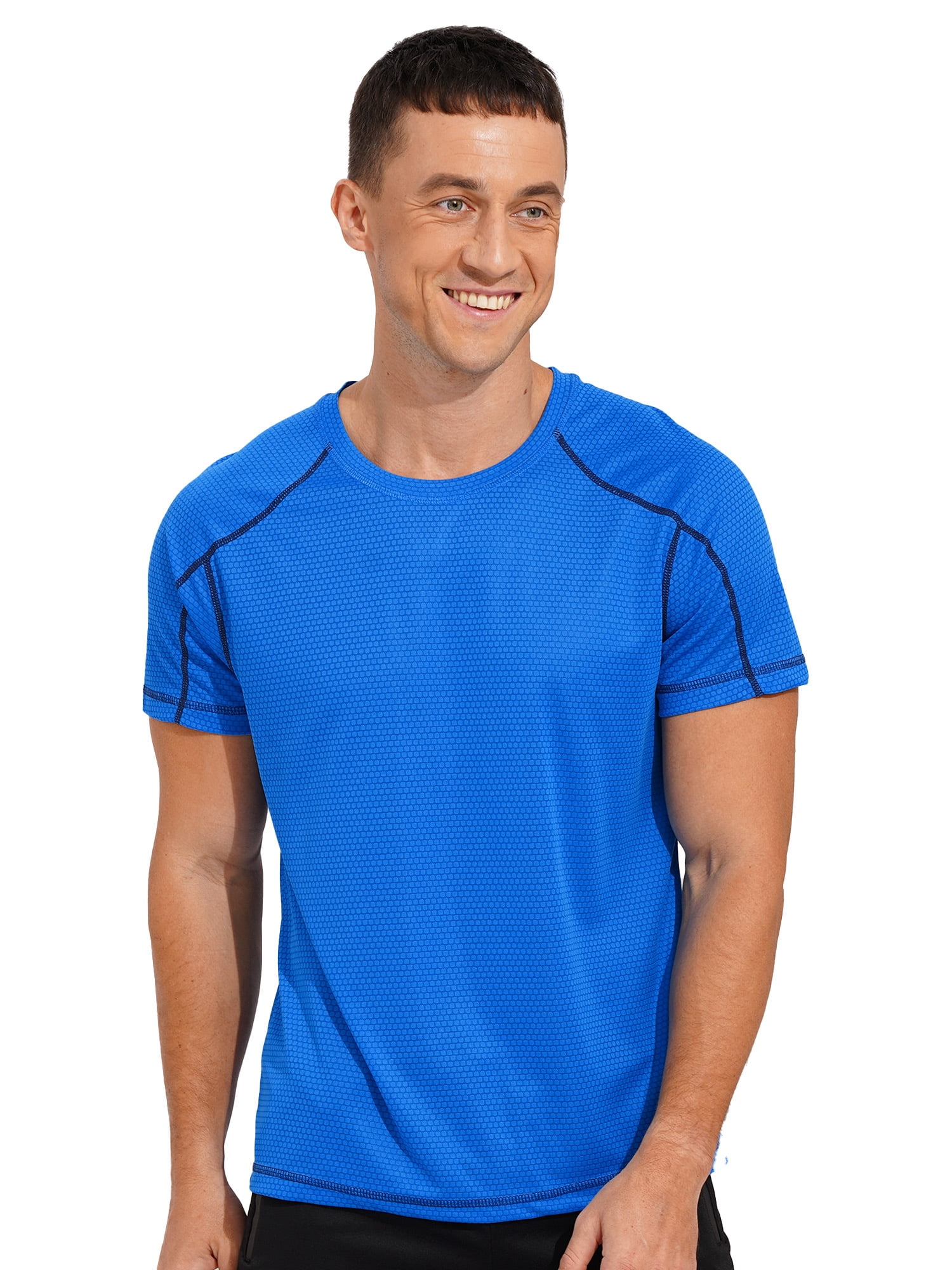 Moggemol Men's Rash Guard Swim Shirts Short Sleeve UPF 50+ Swimming Top Gym Workout Muscle Tee Tops Lake Blue L