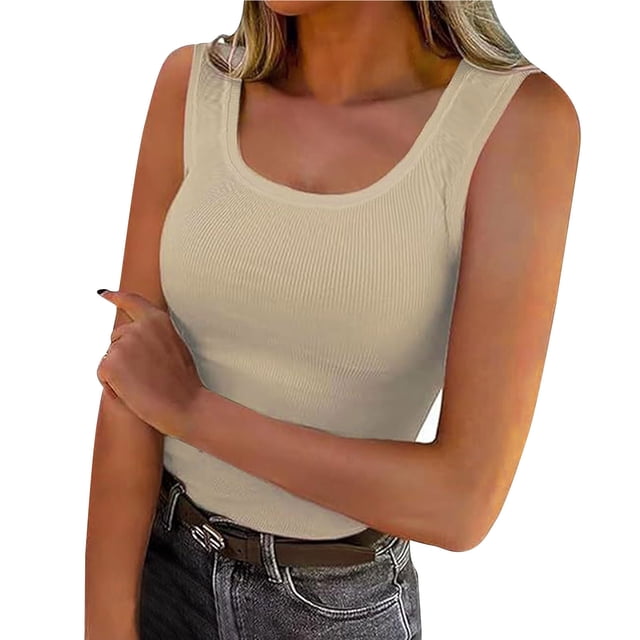 Yuyuzo Camisoles pour Femmes Chandails Sans Manches Col Rond Hauts de Sortie Tricot Côtelé Coupe Ajustée T-Shirts Basiques