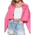 thumbnail image 2 of Diconna Women Crop Jean Jacket Casual Button down Ripped Denim Jacket with Rhinestone Tassel Fall Outwear, 2 of 8