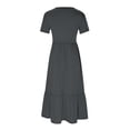thumbnail image 4 of Meichang Robes d'Été Décontractées pour Femmes, Robes Unies à Volants, Coupe Ample, Manches Courtes, Robes Décontractées à Col Rond, Robes Midi Évasées d'Été avec Poches, 4 of 5