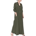 thumbnail image 2 of Meichang Robes Chemises en Coton pour Femmes Décontractées Amples à Boutons Robes Maxi à Manches Longues à Col à Revers Robes Unies Légères Confortables pour la Plage et les Vacances avec 2 Poches Vert Armée P, 2 of 8