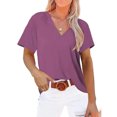 thumbnail image 3 of Birdeem Mode Femmes Décontracté Uni Chandail à Enfiler Col en V Manches Courtes T-Shirt Hauts Blouse, 3 of 5