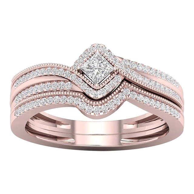 XZNGL Rings for Women Rhinestone Rings Set for Women 2Pcs Stackable Ring Bands Engagement Wedding