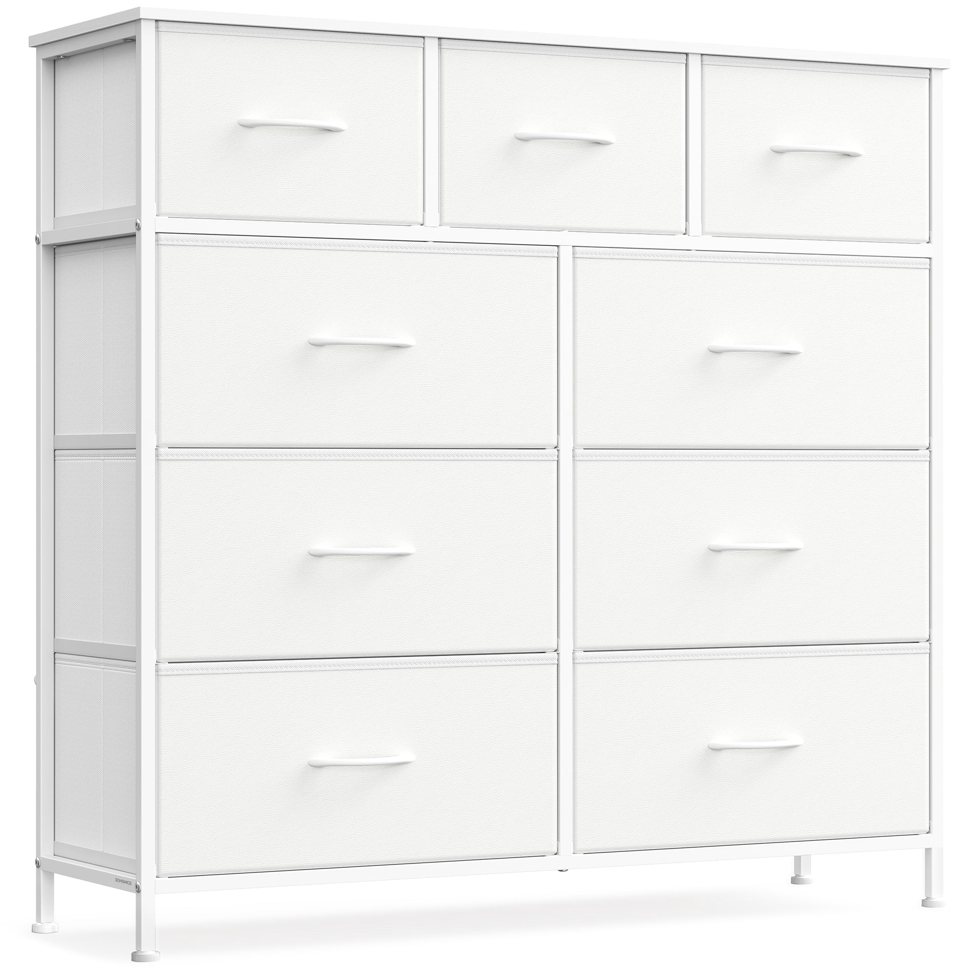 9-Drawer Fabric Dresser with Steel Frame, 66 lb Top Load Chest of Drawers, Multi-Use Storage Organizer, Cloud White
