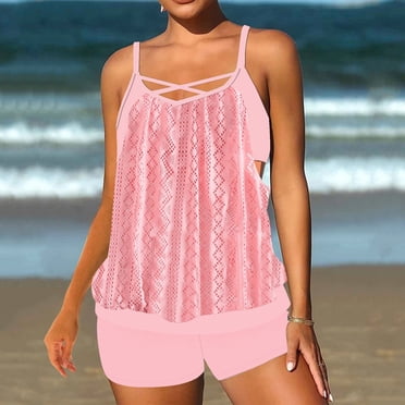 UPPADA Women Tankini Swimsuits Set Two Piece Tummy Control Bathing Suit Racerback Flowy Swimwear Swim Dress with Bra Skirted Bathing Suit Modest Swimwear with Shorts Savings Pink,XXXL