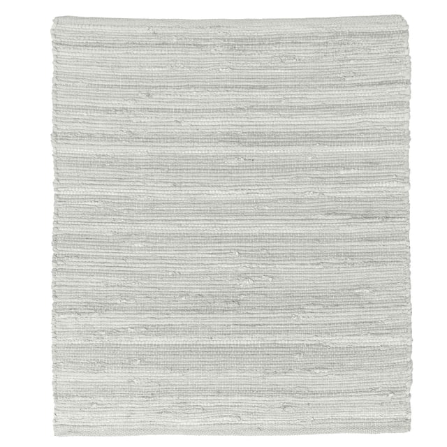 Fabstyles Cotton Solid Rug in light grey, handwoven from 100% cotton with a ribbed texture, shown flat on a white background, suitable as a durable area rug for living rooms, kitchens, patios, or hallways, often used with a liner to prevent color transfer.