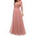 thumbnail image 3 of Faithtur Nouvelle Mode Femmes Longue Robe Couleur Unie Patchwork Dentelle V-Cou à Manches Mi Dos Sans Fermeture Éclair Robe Féminine, 3 of 5