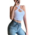 thumbnail image 3 of Women's Cross Halter Vest Summer Fashion Sexy Backless Off Shoulder Cropped Top Solid Color, 3 of 5
