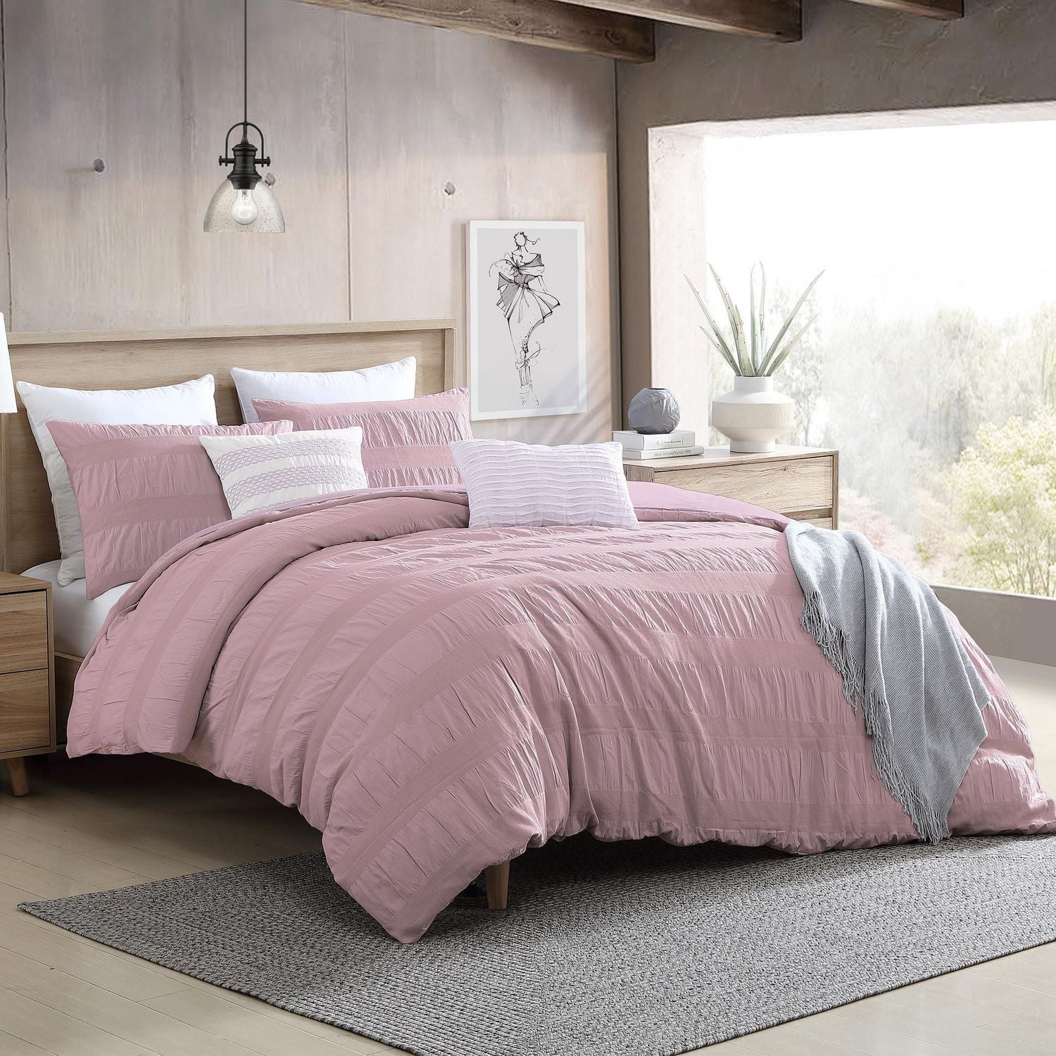 Swift Home Moselle Ensemble housse de couette texturée 100 % coton, Grand lit, Rose