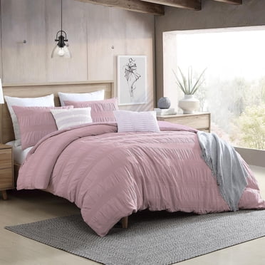 Swift Home Moselle Ensemble housse de couette texturée 100 % coton, Très grand lit, Rose