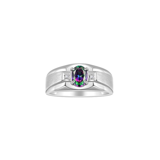 RYLOS Men's Rings Sterling Silver Classic 7X5MM Oval Gemstone & Diamond Ring Alexandrite June Birthstone Rings For Men, Silver Rings, Size 12