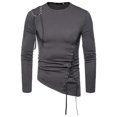 thumbnail image 1 of T-Shirts pour Hommes Aqestyerly T-Shirt pour Hommes Couleur Unie Ajusté Ourlet Irrégulier Col Rond Manches Longues Multi-Code, 1 of 6