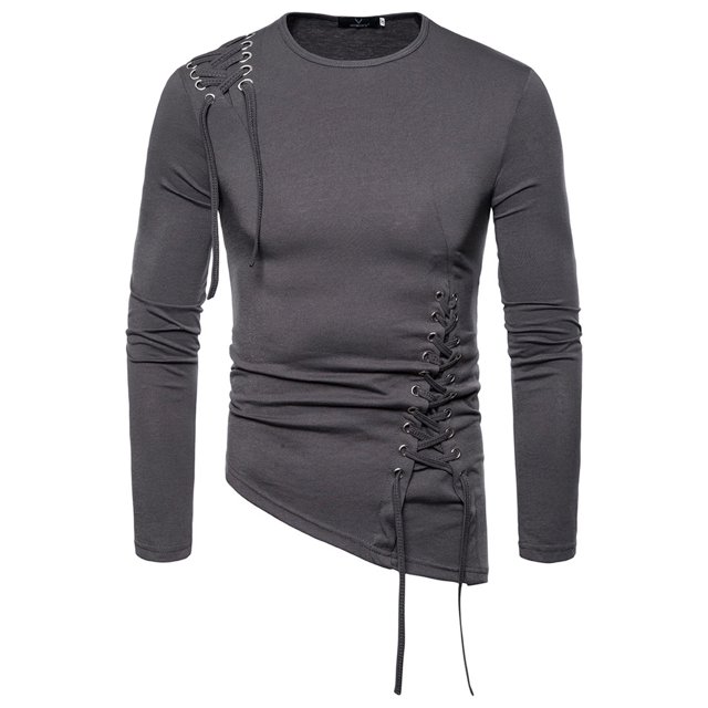 T-Shirts pour Hommes Aqestyerly T-Shirt pour Hommes Couleur Unie Ajusté Ourlet Irrégulier Col Rond Manches Longues Multi-Code