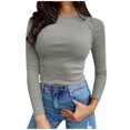 thumbnail image 1 of Qertyioot Women's Fall Fashion Long Sleeve Stretch Slim Fitted Ribbed T-Shirt Blouse Solid Basic Tops, 1 of 5