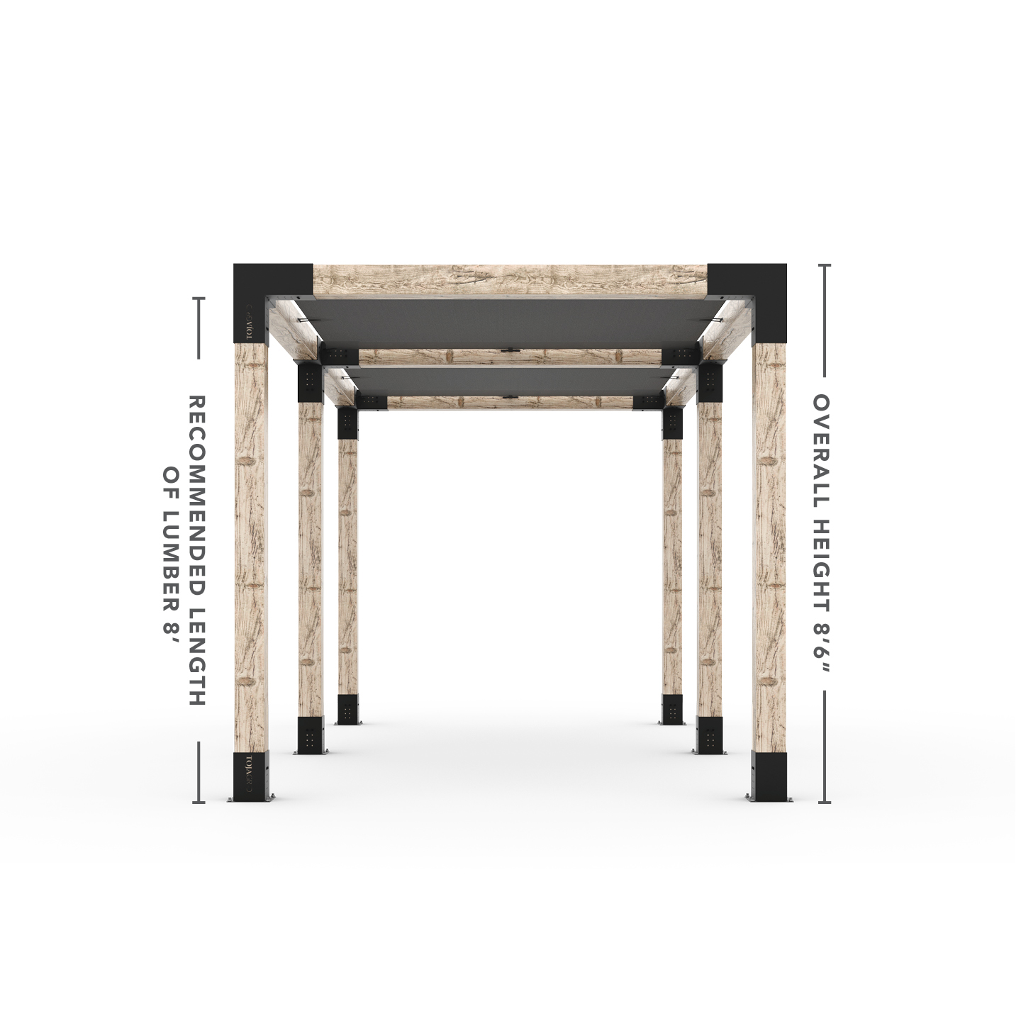 Kit Toja 12' x 22' Double Pergola avec 2 voiles d’ombre pour poteaux en bois 6x6