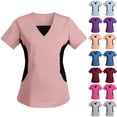 thumbnail image 3 of Scrubs for Women Color Block Nursing Tops V-Neck Short Sleeve Wrinkle-Free Workwear Soft Stretch, 3 of 4