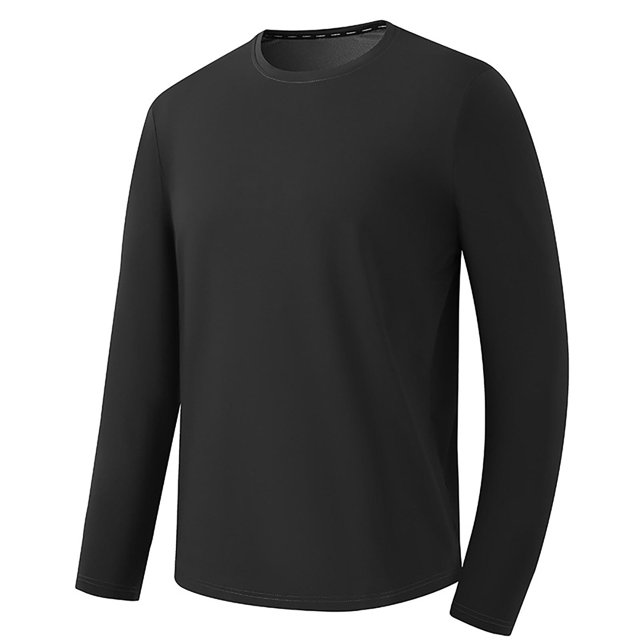 AherBiu Plus Size Men's Long Sleeve Shirts Crewneck Quick Drying Lightweight Athletic Tees Running Workout Active Pullover Tops