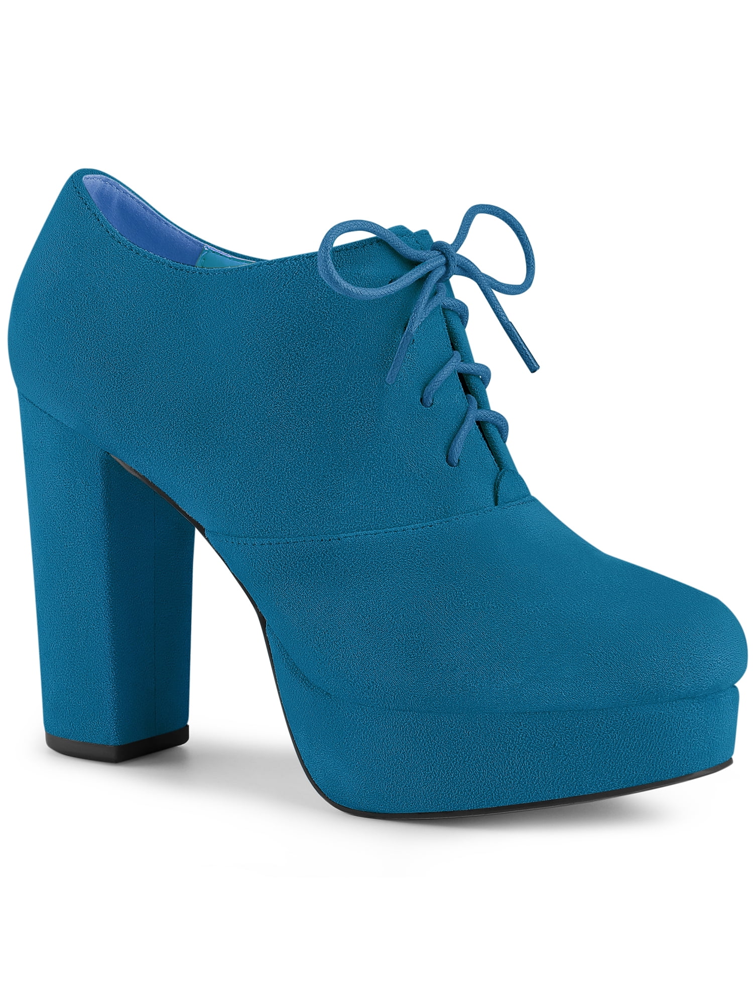 Unique Bargains Women's Platform Chunky Heel Lace Up Booties Lake Blue (Size 9)
