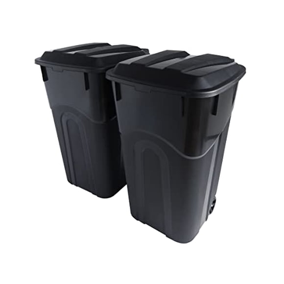 United Solutions 32 Gallon Wheeled Outdoor Garbage Can with Attached Snap Lock Lid and Heavy-Duty Handles, Black, Heavy-Duty Construction, Perfect Backyard, Deck, or Garage Trash Can, 2 Pa