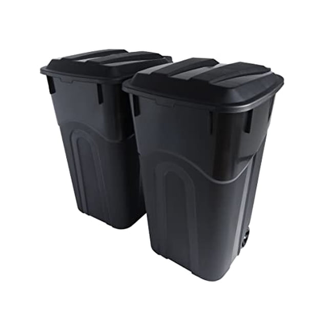 United Solutions Poubelle Extérieure à Roues de 32 Gallons avec Couvercle à Loquet à Pression Intégré et Poignées Robustes, Noire, Construction Robuste, Parfaite pour la Cour Arrière, la Terrasse Ou le Garage, 2 Pa