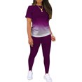 thumbnail image 3 of MAWCLOS Women Jogger Set Short Sleeve Sweatsuits Gradient Two Piece Outfit Boho Running Crew Neck Lounge Sets Purple 2XL, 3 of 4