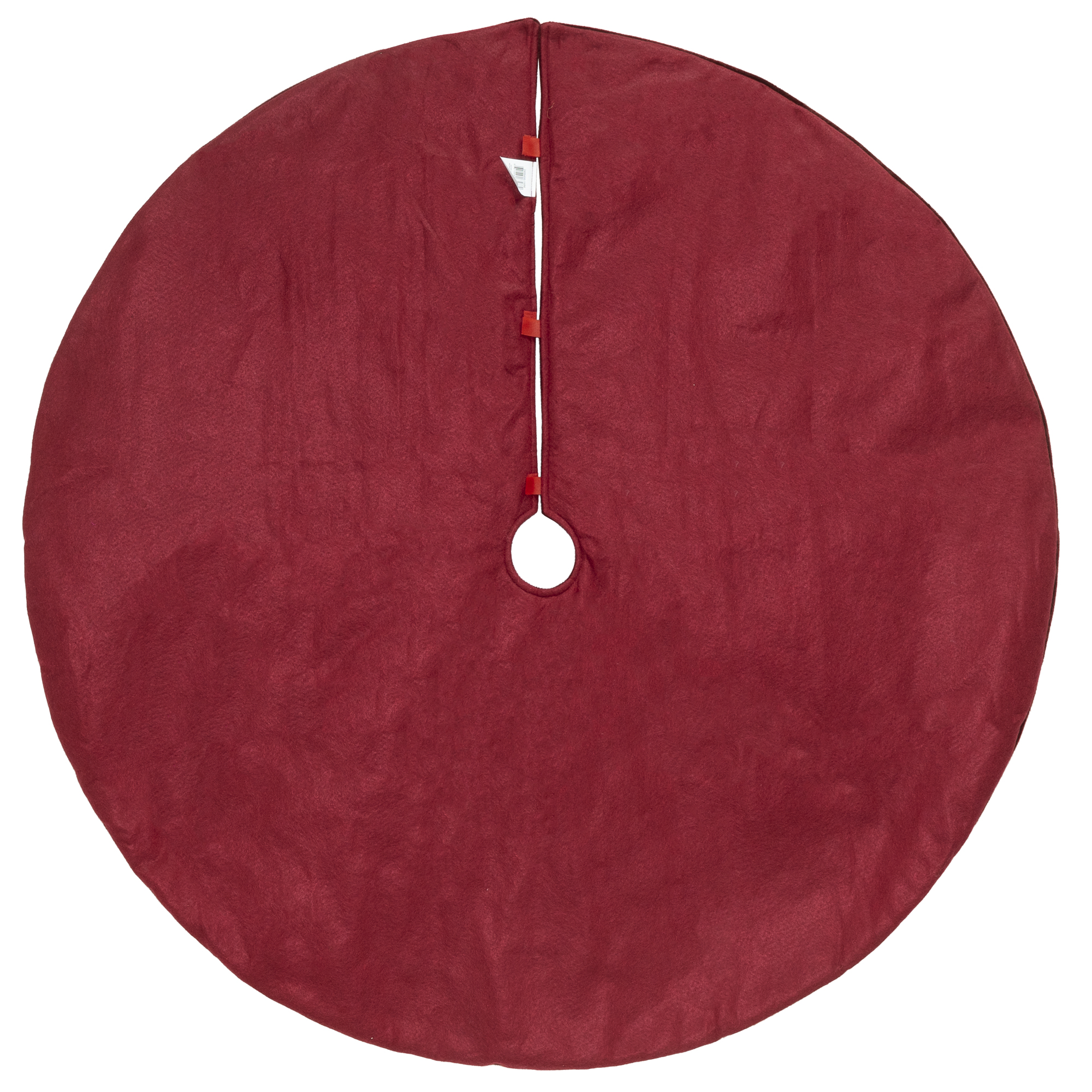 Holiday Time Burgundy Mohair Christmas Tree Skirt with Satin Soft Ribbon and Bow, 48 inches