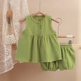 thumbnail image 1 of TopLLC Ensembles de Blouses et Chemises à Manches Courtes Col Rond Mode Décontractée pour Filles Hauts à Manches Courtes Col Rond Boutons Pantalons Courts Unis Ensemble Fille, 1 of 3