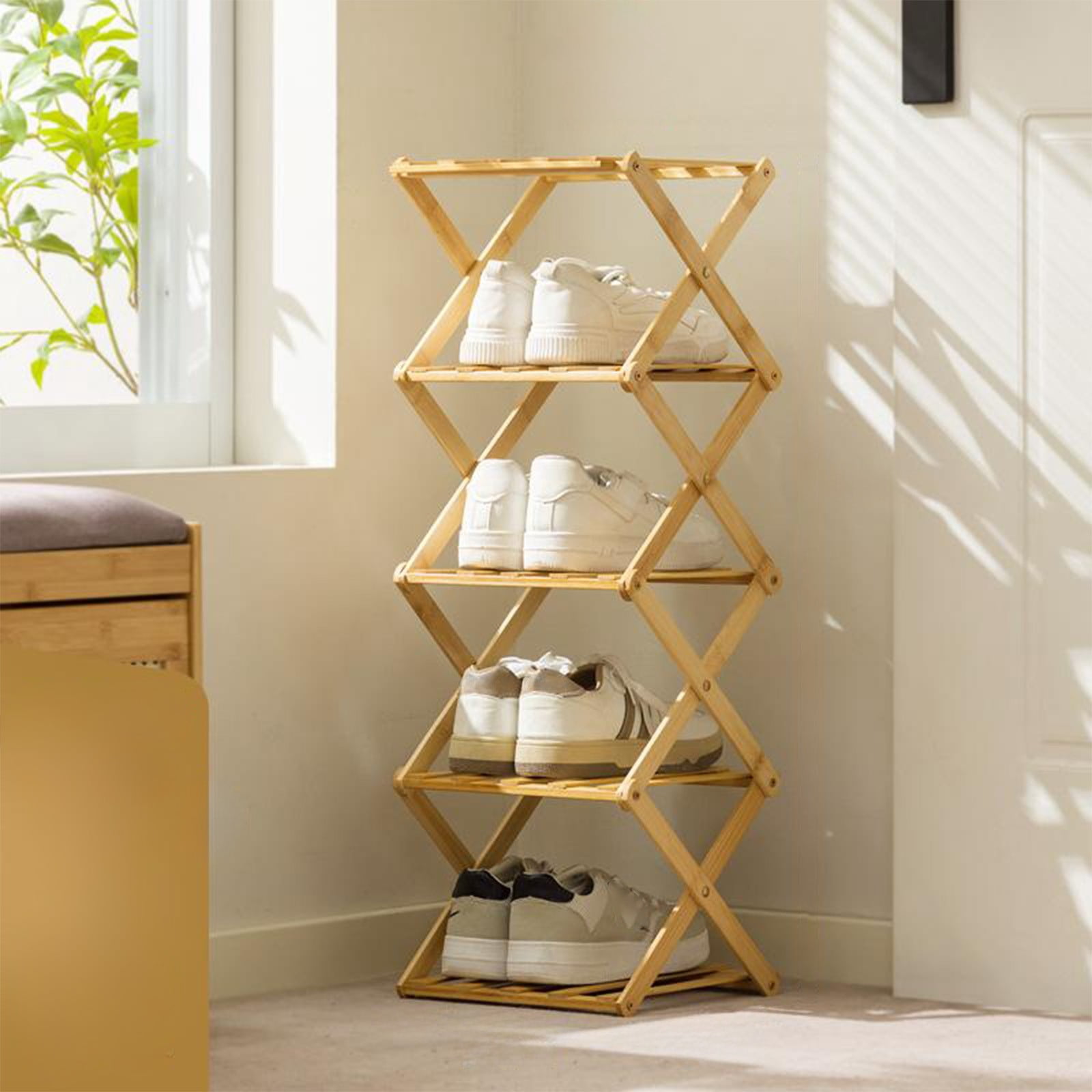 Chmadoxn Home Office Furniture Foldable Shoe Rack For Entryway Multi Tier Shoe Organizer Shelf No Assembly Space Saving Shoe Storage Cabinet For Home Wooden shoe rack