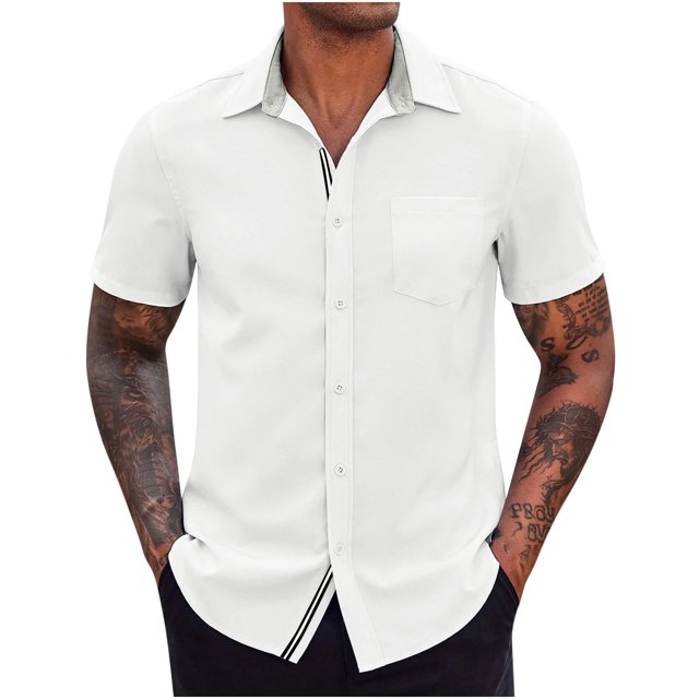 Erwazi Men's Button Down Shirts Summer Casual Stretch Short Sleeve Business Dress Shirt with Pocket