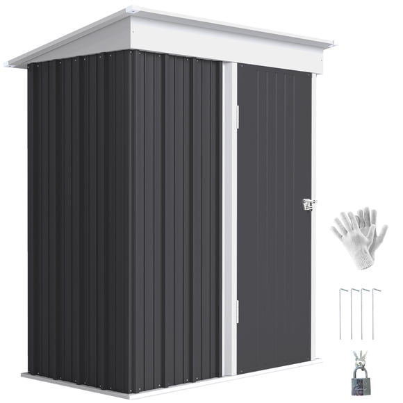 Outsunny 5x3 FT Small Outdoor Storage Shed with Adjustable Shelf Dark Grey