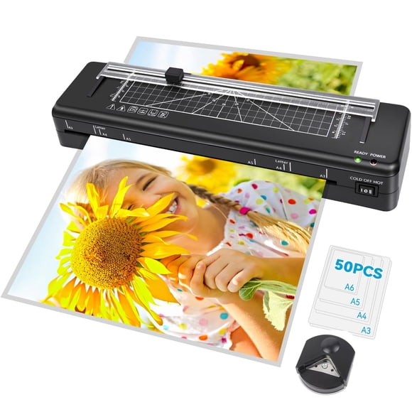 Laminator Machine A3 Laminating Machine with Built-in Trimmer, Fast Warm-up 13 Inch Cold and Thermal Lamination with 50 Laminating Sheets, 5-in-1 Portable Laminators for