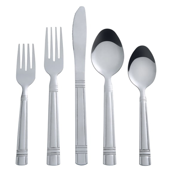 Ensemble de couverts en acier inoxydable pour adultes Elena de Mainstays, 49 pièces, avec plateau de rangement, argent, pour 8 personnes
