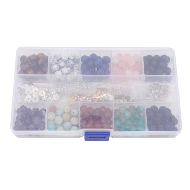 Gemstones Beads, Easy Carry Lava Rock Stone Beads Kit 8mm Diameter Multicolors With Elastic String For DIY Bracelet Jewelry Making