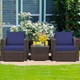 thumbnail image 2 of Costway 3PCS Patio Rattan Furniture Set Conversation Sofa Cushioned Navy, 2 of 10