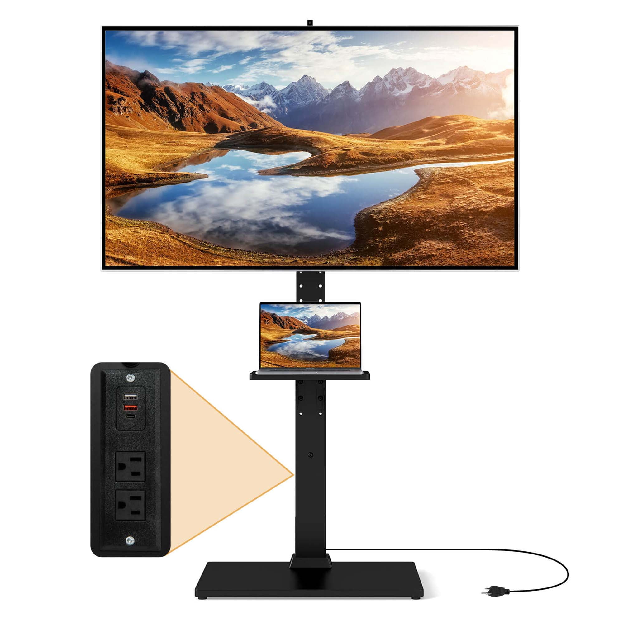Costway Meuble TV sur pied avec prise électrique, Meuble TV haut réglable avec étagère de rangement