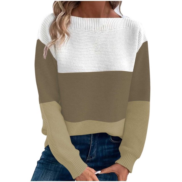 Timegard Tops for Women Lightweight Drop Shoulder Sweaters Crewneck Long Sleeve Pullover Tops Block Color