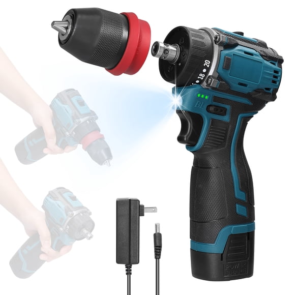 yeacher Perceuse Sans Fil 18V 2-en-1 avec Moteur Sans Balais, Couple de 45 Nm, Lumière LED et Système de Refroidissement pour Bricolage à la Maison, Assemblage de Meubles et Réparations de Voiture (Comprend 1 Batterie et Chargeur, Fiche US 110V)