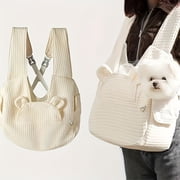 Pet Carrier Backpack, EDHITNR Chest-Front Travel Bag for Small Dogs Cats, Transparent Breathable Winter Warm Pet Backpack with Adjustable Straps, Beige