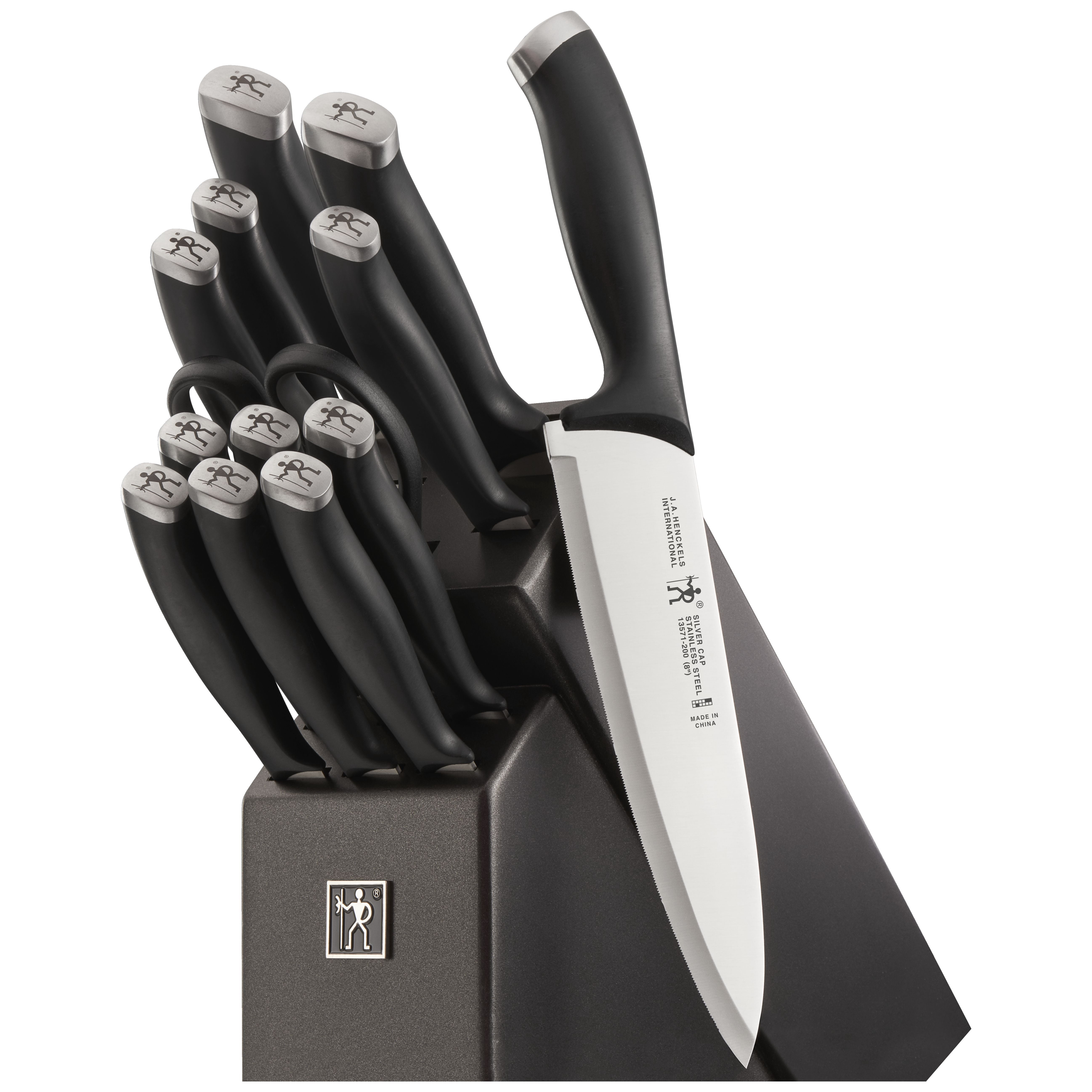 HENCKELS Silver Cap 14 Piece Knife Block Set, Black