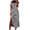 thumbnail image 1 of Tumotour Robe d'Été pour Femmes Robe Imprimée à Fleurs Robe à Manches Courtes Robe de Plage Décontractée Col Rond Longue Robe T-Shirt Voyage Vacances avec Poches, 1 of 4