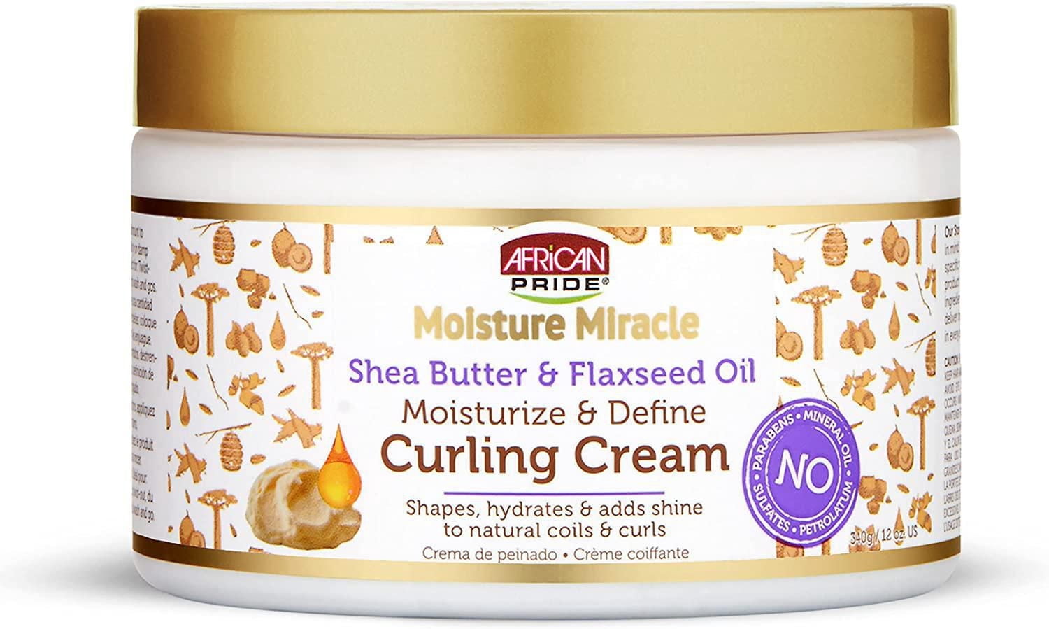 African Pride Moisture Miracle Shea Butter & Flaxseed Oil Curling Cream - Shapes, Hydrates & Adds Shine to Natural Coils & Curls, Moisturises & Defines